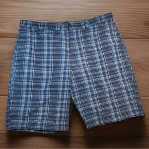 Banana Republic Emerson Shorts Mens 38 Blue Plaid Cotton Casual Flat Front
